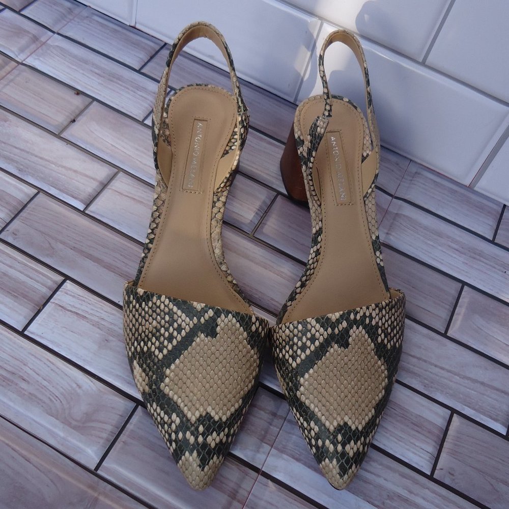 SIZE 6.5. Antonio Melani snakeskin python leather sandals. - Picture 2 of 16